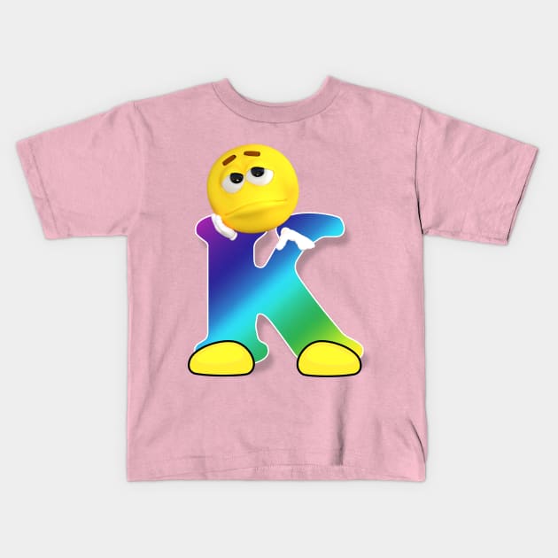 Letter K Alphabet Smiley Monogram Face Emoji Shirt for Men Women Kids Kids T-Shirt by PatrioTEEism
